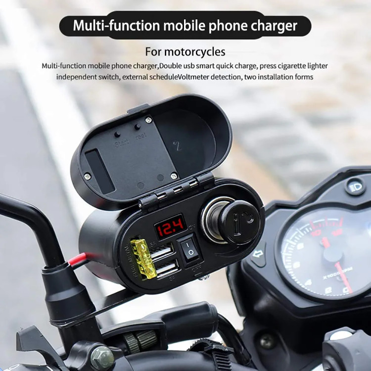 خریدشارژر مبایل موتورسیکلت مدل جافندکی دار و نمایشگر ساعت