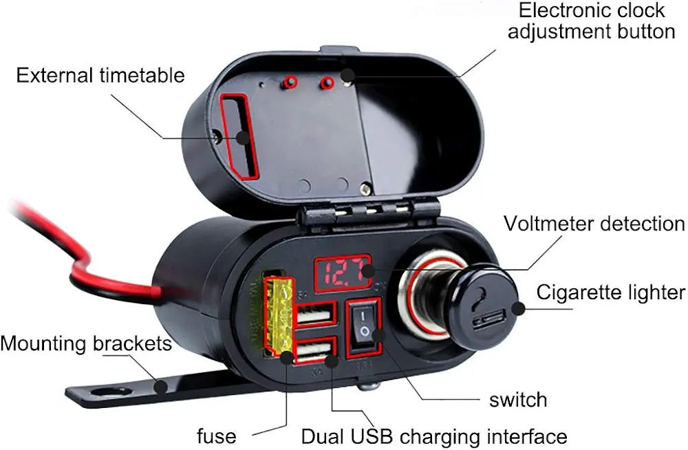 خریدو قیمت شارژر مبایل موتورسیکلت مدل جافندکی دار و نمایشگر ساعت LIUHJG